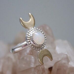 Gold and Silver Moonstone Ring Set